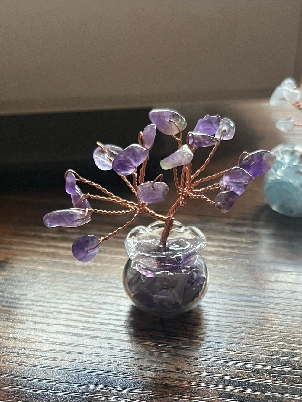 🌈 8pc Handmade Natural Gemstone Tree Miniature Glass Pot Collection